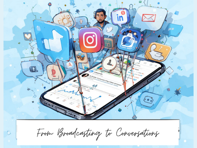 Mobile screen surrounded by social media icons and engagement stats.